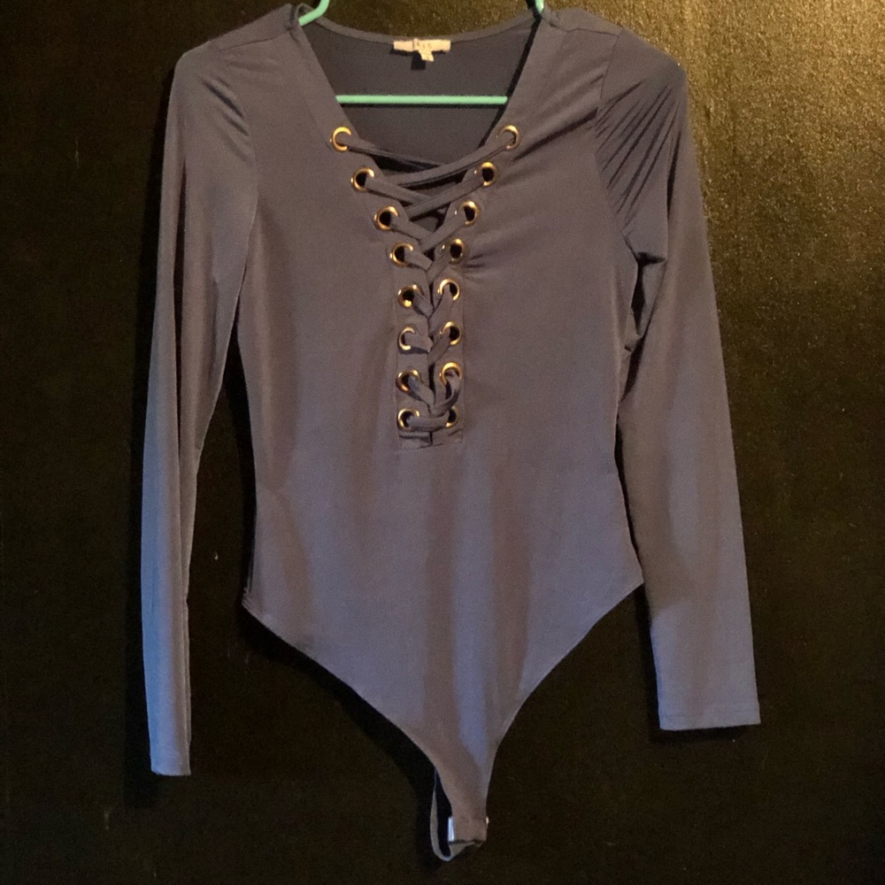 Silk blue braided front leotard